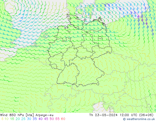 Rüzgar 850 hPa Arpege-eu Per 23.05.2024 12 UTC