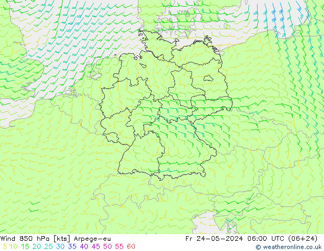 Wind 850 hPa Arpege-eu Fr 24.05.2024 06 UTC