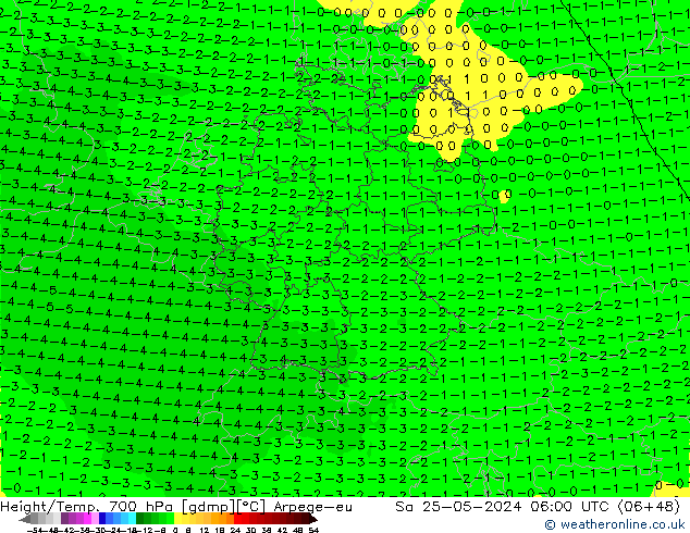 Height/Temp. 700 hPa Arpege-eu 星期六 25.05.2024 06 UTC