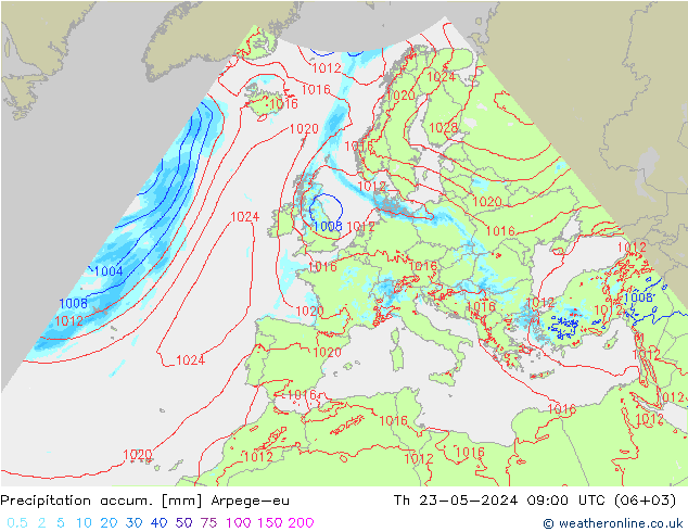 Precipitation accum. Arpege-eu 星期四 23.05.2024 09 UTC