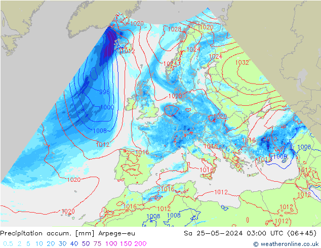 Precipitation accum. Arpege-eu So 25.05.2024 03 UTC