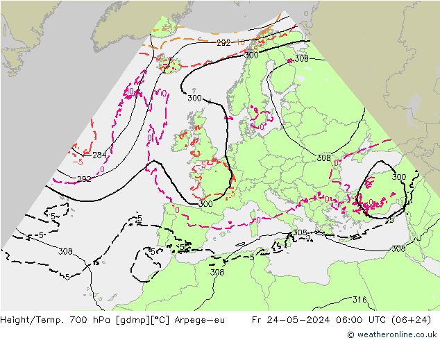 Height/Temp. 700 hPa Arpege-eu Fr 24.05.2024 06 UTC