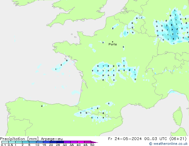 Niederschlag Arpege-eu Fr 24.05.2024 03 UTC