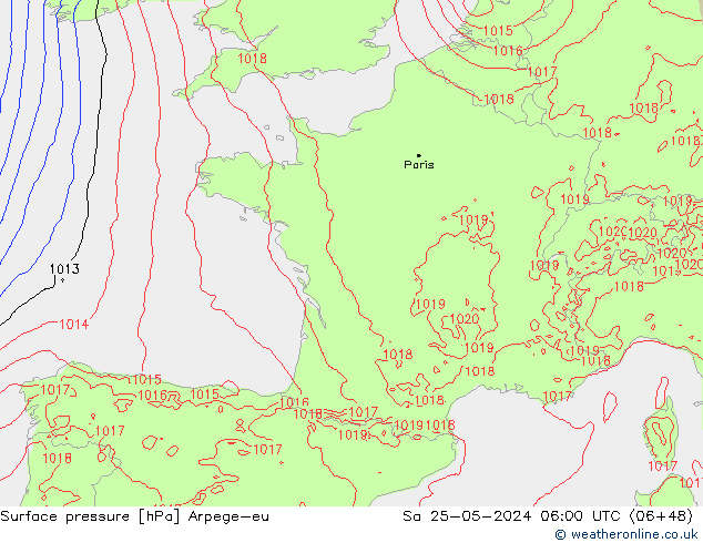 Surface pressure Arpege-eu Sa 25.05.2024 06 UTC