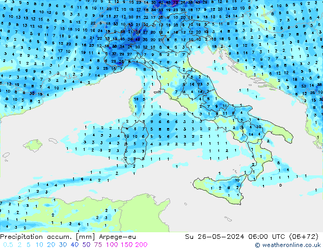 Precipitation accum. Arpege-eu  26.05.2024 06 UTC