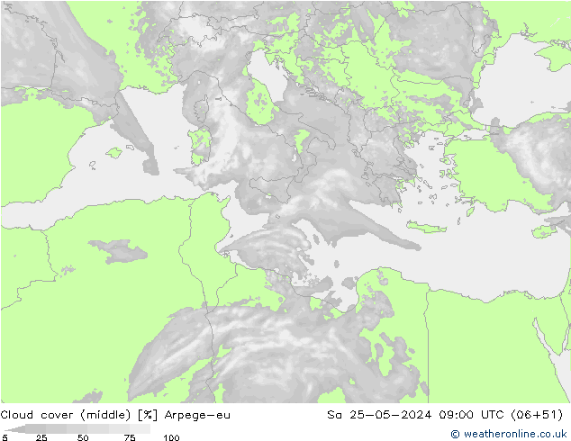 облака (средний) Arpege-eu сб 25.05.2024 09 UTC
