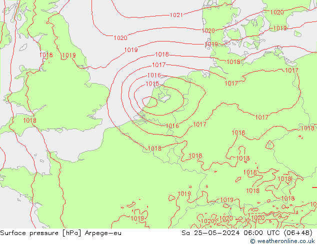 地面气压 Arpege-eu 星期六 25.05.2024 06 UTC