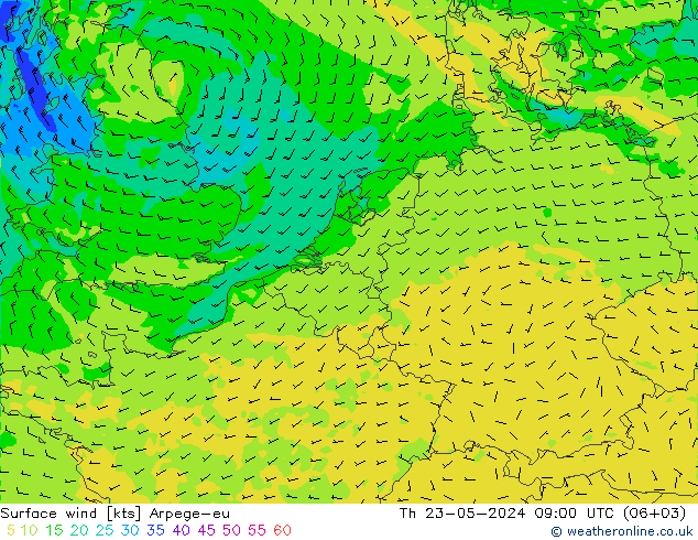 Surface wind Arpege-eu Th 23.05.2024 09 UTC