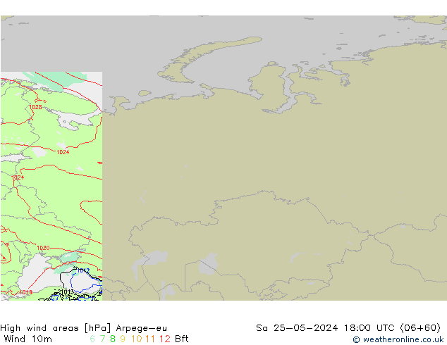 High wind areas Arpege-eu Sa 25.05.2024 18 UTC