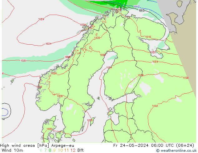 High wind areas Arpege-eu Fr 24.05.2024 06 UTC