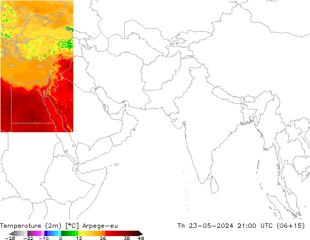 Temperature (2m) Arpege-eu Čt 23.05.2024 21 UTC