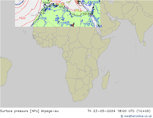 Pressione al suolo Arpege-eu gio 23.05.2024 18 UTC