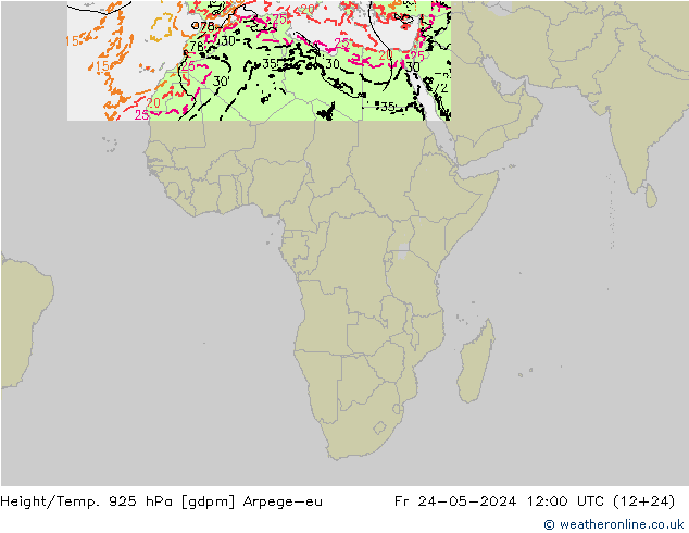 Yükseklik/Sıc. 925 hPa Arpege-eu Cu 24.05.2024 12 UTC