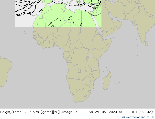 Yükseklik/Sıc. 700 hPa Arpege-eu Cts 25.05.2024 09 UTC
