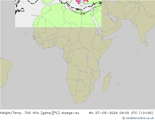 Height/Temp. 700 hPa Arpege-eu lun 27.05.2024 06 UTC