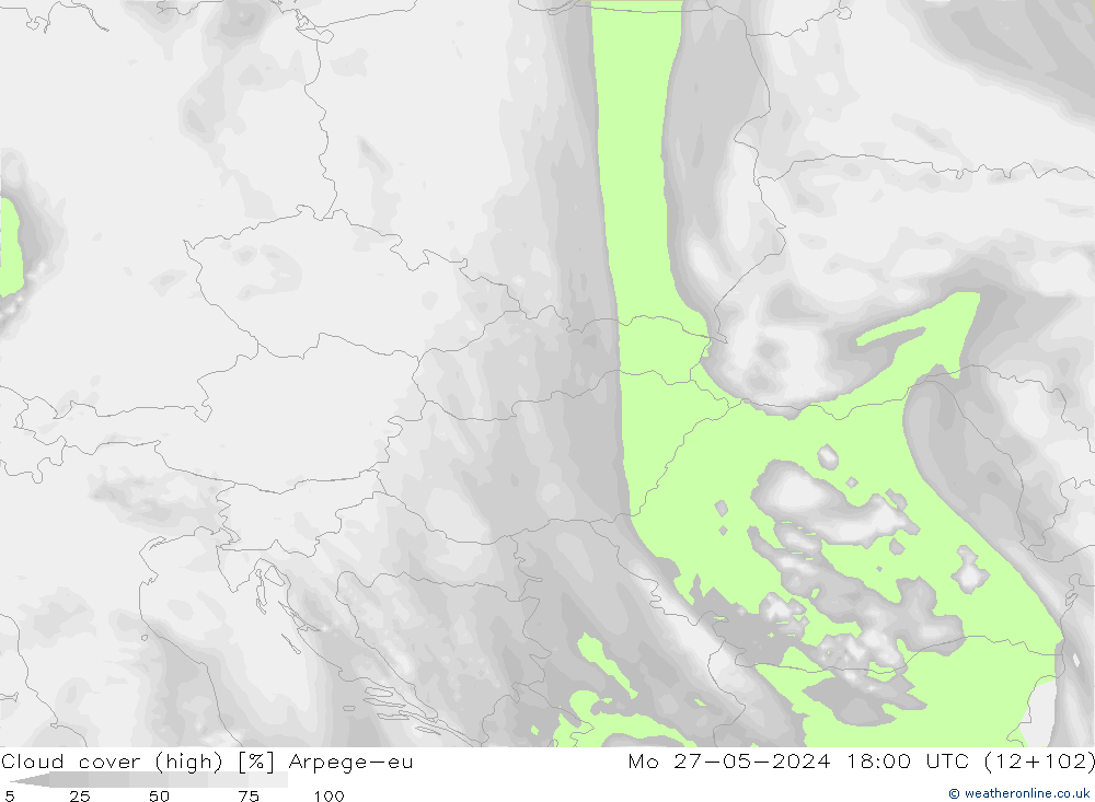 Cloud cover (high) Arpege-eu Mo 27.05.2024 18 UTC