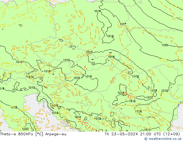 Theta-e 850гПа Arpege-eu чт 23.05.2024 21 UTC