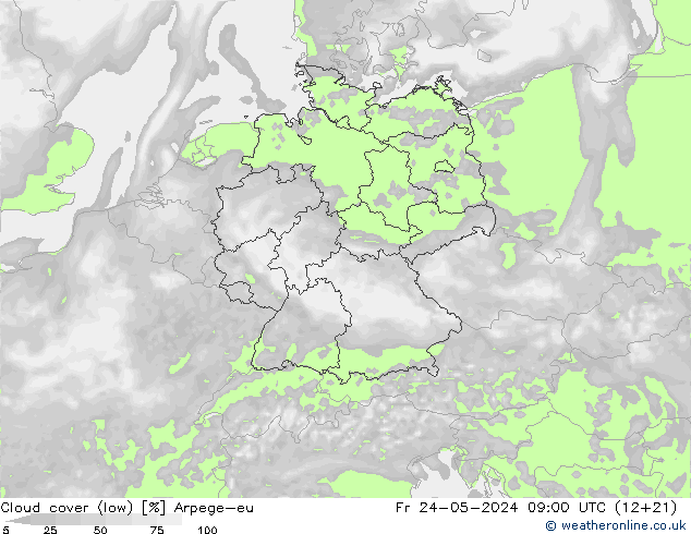 nízká oblaka Arpege-eu Pá 24.05.2024 09 UTC