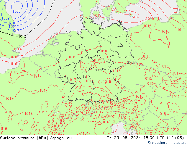 приземное давление Arpege-eu чт 23.05.2024 18 UTC