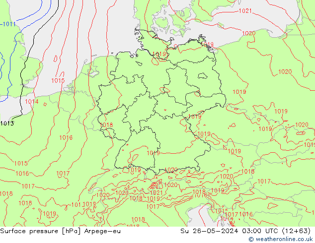 Presión superficial Arpege-eu dom 26.05.2024 03 UTC