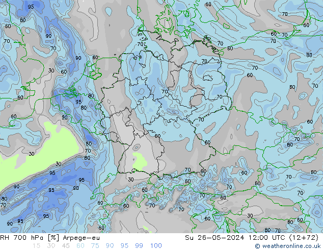 RH 700 hPa Arpege-eu Ne 26.05.2024 12 UTC