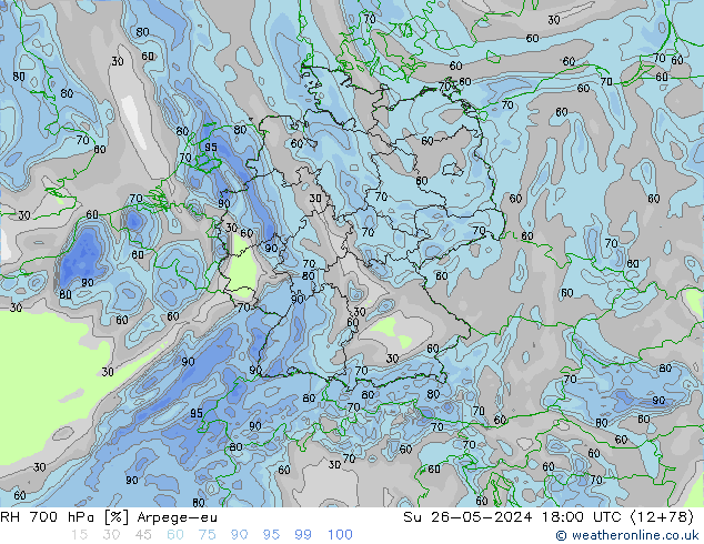 Humidité rel. 700 hPa Arpege-eu dim 26.05.2024 18 UTC