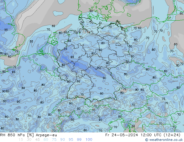 RH 850 hPa Arpege-eu 星期五 24.05.2024 12 UTC
