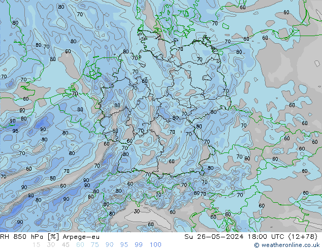 RH 850 hPa Arpege-eu Su 26.05.2024 18 UTC