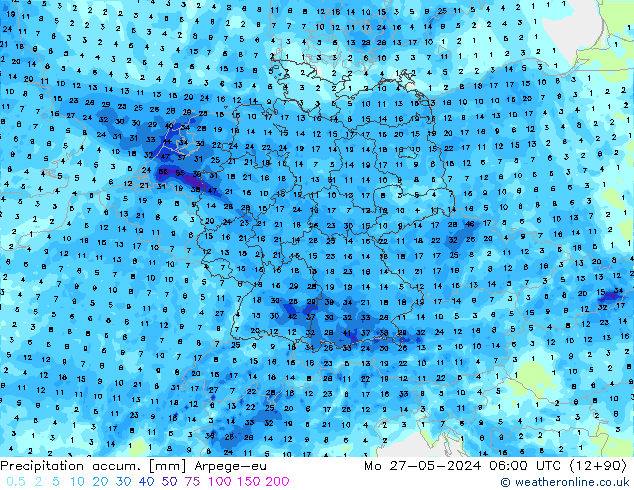 Precipitation accum. Arpege-eu 星期一 27.05.2024 06 UTC