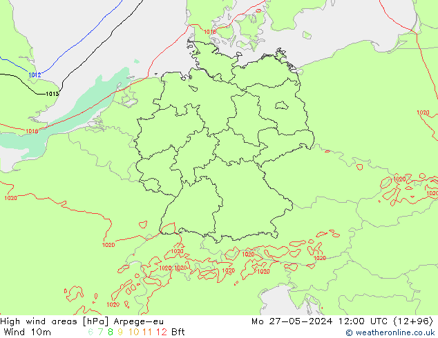 High wind areas Arpege-eu  27.05.2024 12 UTC