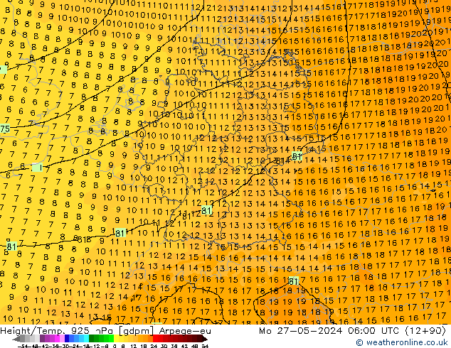 Height/Temp. 925 гПа Arpege-eu пн 27.05.2024 06 UTC