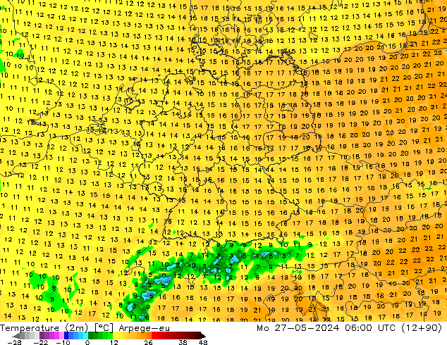 Sıcaklık Haritası (2m) Arpege-eu Pzt 27.05.2024 06 UTC