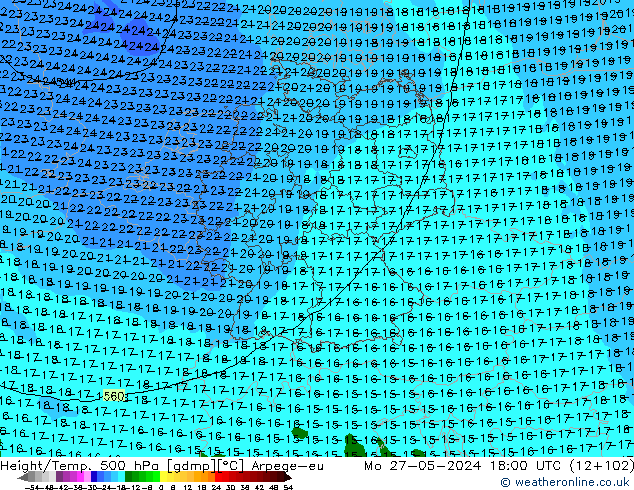 Hoogte/Temp. 500 hPa Arpege-eu ma 27.05.2024 18 UTC
