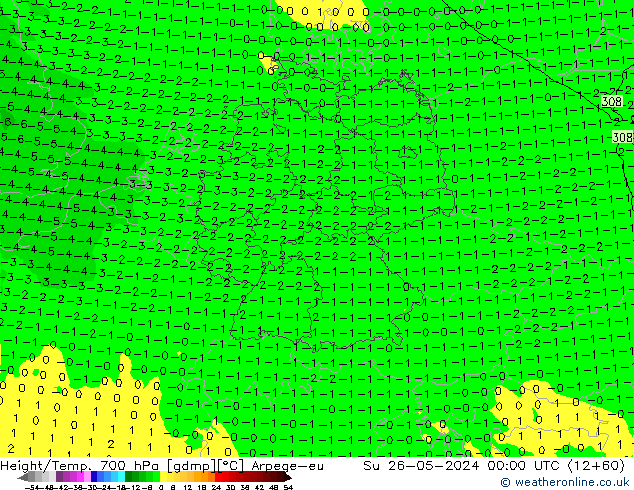 Height/Temp. 700 hPa Arpege-eu dom 26.05.2024 00 UTC