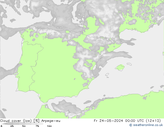 nízká oblaka Arpege-eu Pá 24.05.2024 00 UTC