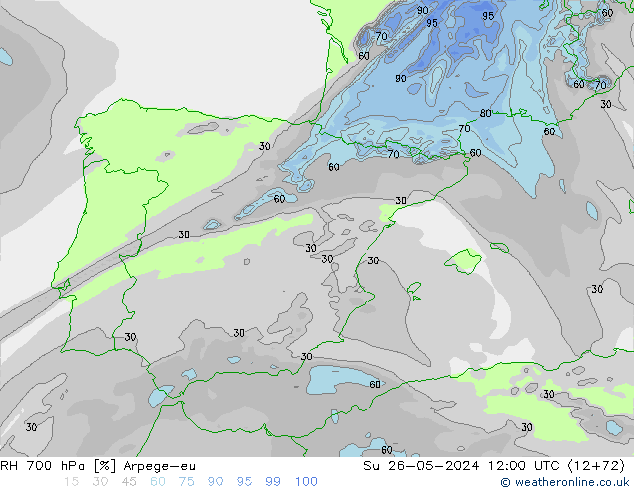 Humedad rel. 700hPa Arpege-eu dom 26.05.2024 12 UTC