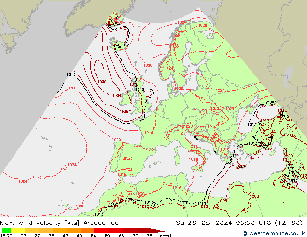 Windböen Arpege-eu So 26.05.2024 00 UTC