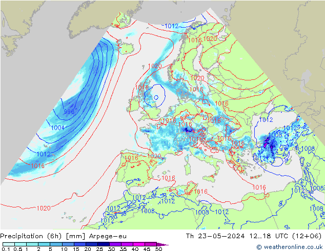 Precipitation (6h) Arpege-eu Th 23.05.2024 18 UTC
