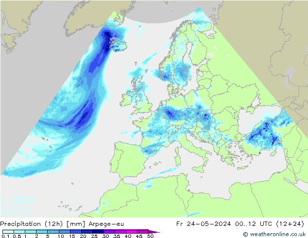 Precipitazione (12h) Arpege-eu ven 24.05.2024 12 UTC