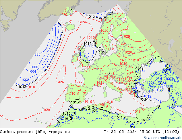 Surface pressure Arpege-eu Th 23.05.2024 15 UTC