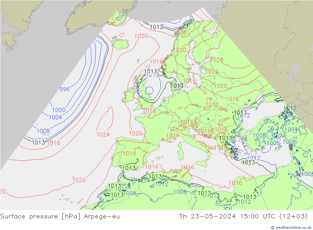 Presión superficial Arpege-eu jue 23.05.2024 15 UTC