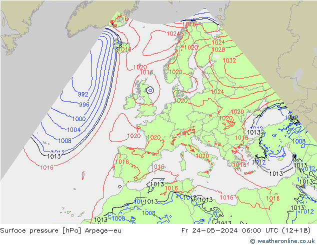 地面气压 Arpege-eu 星期五 24.05.2024 06 UTC