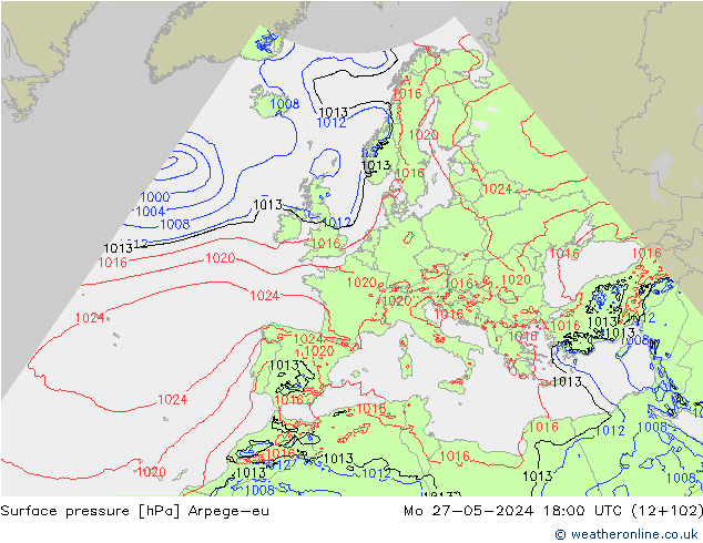 Presión superficial Arpege-eu lun 27.05.2024 18 UTC