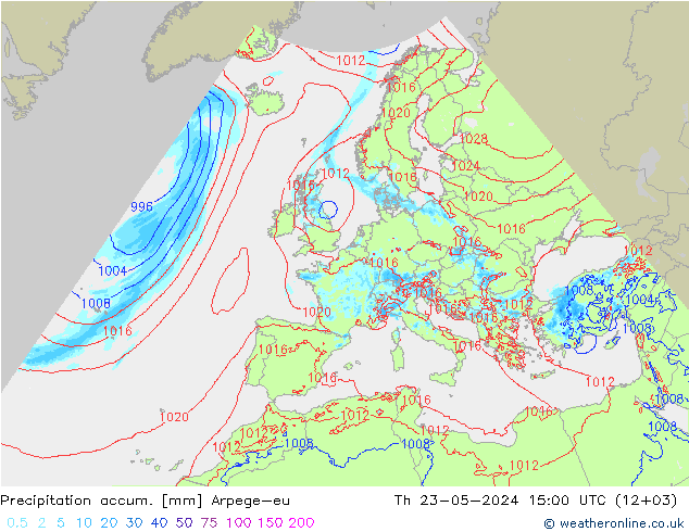 Totale neerslag Arpege-eu do 23.05.2024 15 UTC