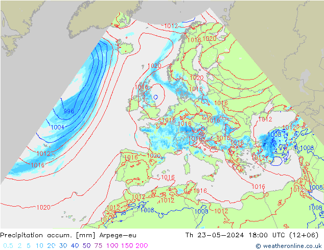 Precipitation accum. Arpege-eu 星期四 23.05.2024 18 UTC