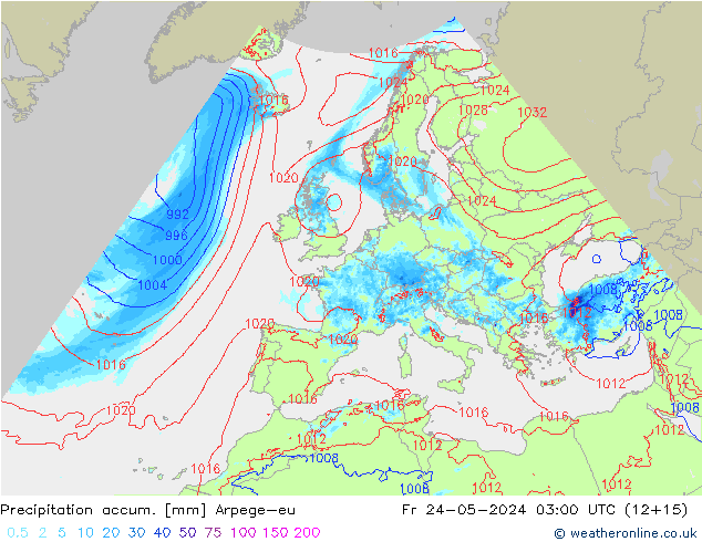 Precipitation accum. Arpege-eu Fr 24.05.2024 03 UTC