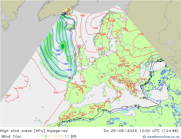 High wind areas Arpege-eu  25.05.2024 12 UTC