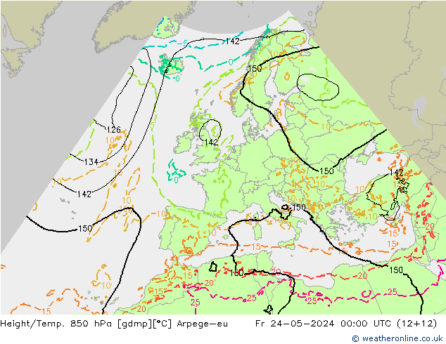 Height/Temp. 850 hPa Arpege-eu 星期五 24.05.2024 00 UTC