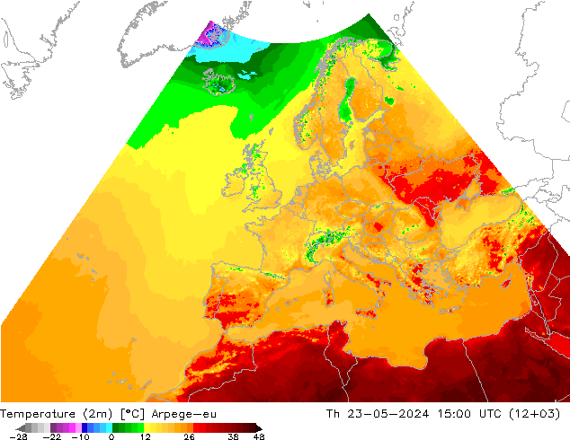 Temperatura (2m) Arpege-eu jue 23.05.2024 15 UTC