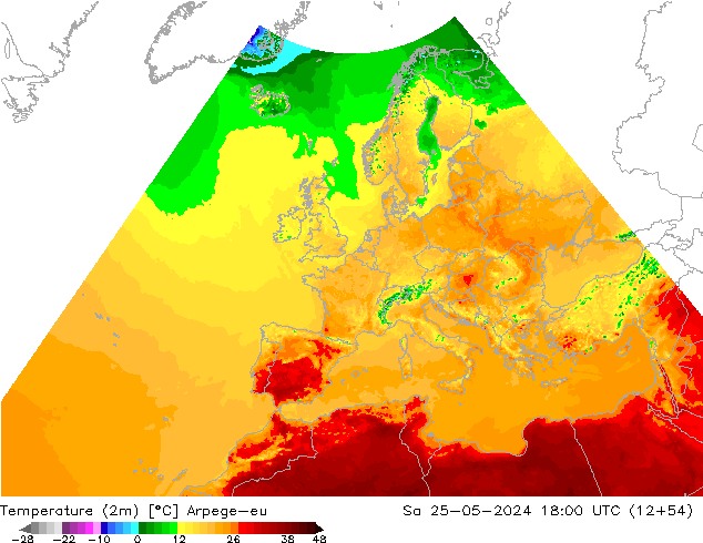 Temperatura (2m) Arpege-eu sáb 25.05.2024 18 UTC